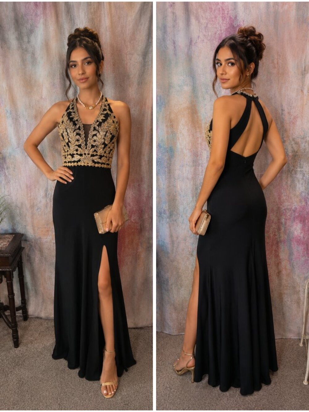 πBlondie Nites Gold Embroidered Fitted Elegant Silhouette Formal - Prom Dress